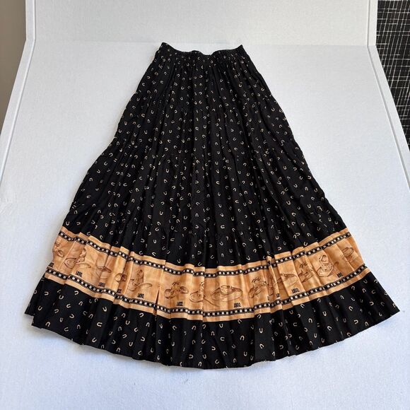 Roper Dresses & Skirts - Roper VTG Tiered Horseshoe Maxi Skirt Women's M Black Pull On Horse Western 90s
